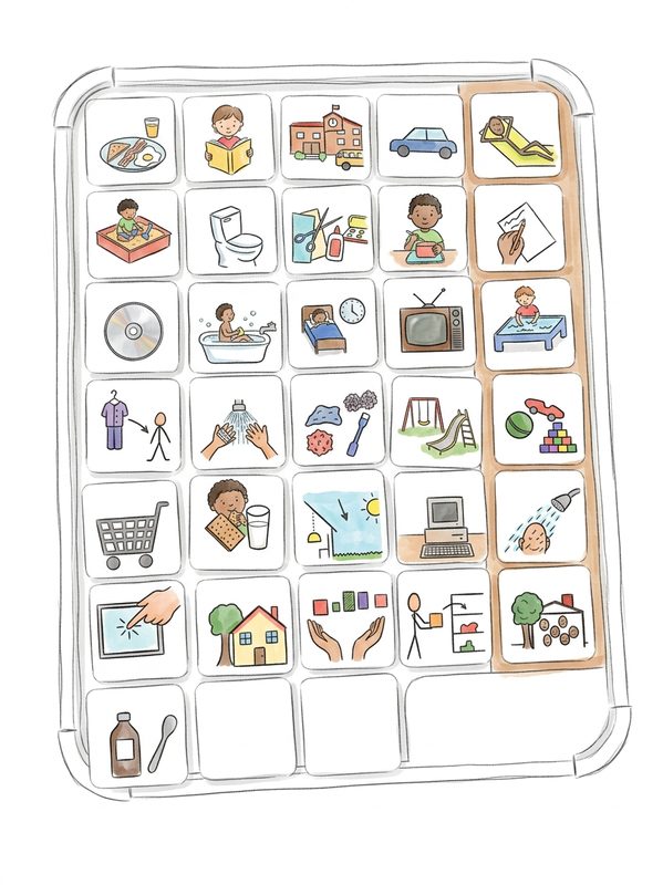 First Then Visual Schedule for Kids –Premium Durable Plastic –32 Communication Cards First Then Visual Schedule for Kids –Premium Durable Plastic –32 Communication Cards — hand-drawn illustration of sensory tool
