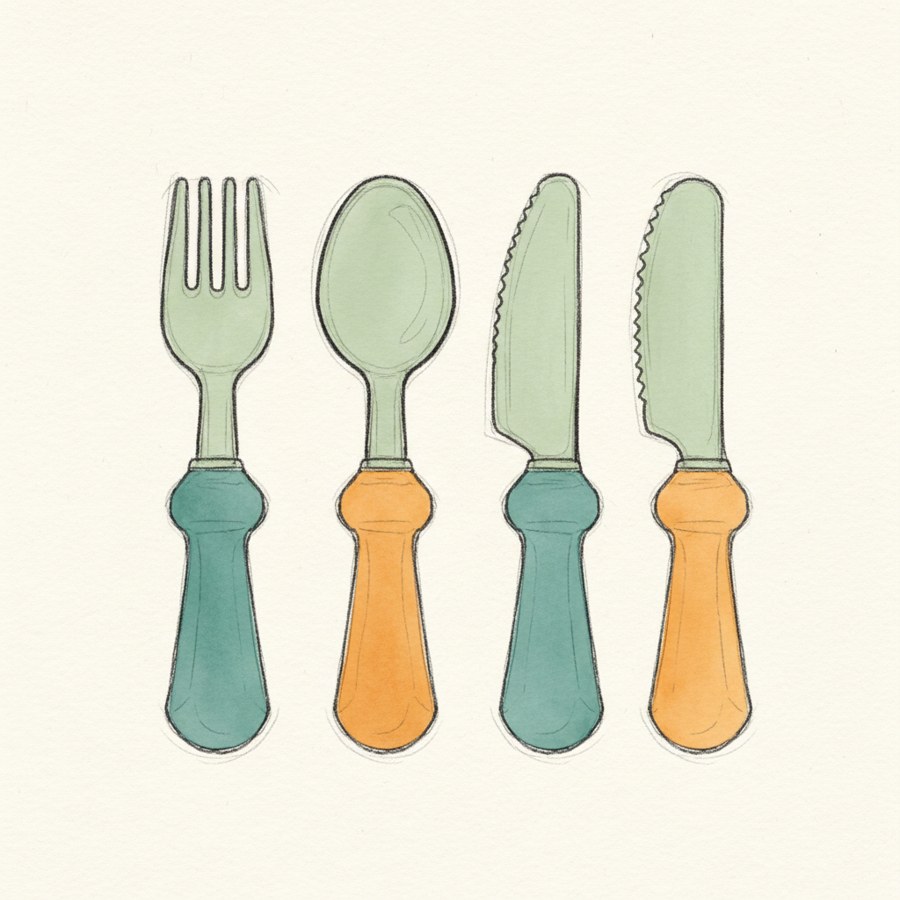 Special Supplies Adaptive Weighted Utensils (4-Piece Set) — hand-drawn illustration of ADHD focus tool