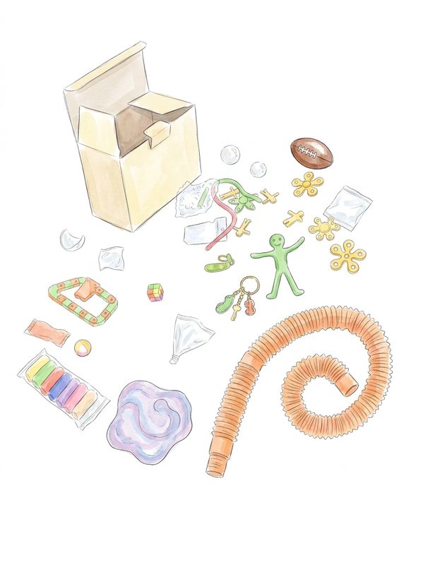 Scientoy Fidget Toy Set, 35 Pcs Sensory Toy for ADD, OCD, Autistic Children, Adults,… — hand-drawn illustration of sensory aid for children with ADHD, Autism, SPD