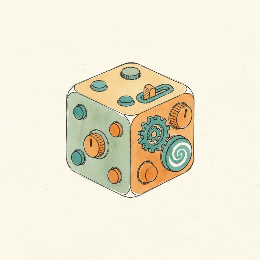 PILPOC theFube 6-Sided Fidget Cube — hand-drawn illustration of ADHD focus tool