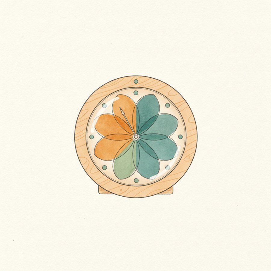 EooCoo Visual Timer with Petal-Style Progress — hand-drawn illustration of ADHD focus tool
