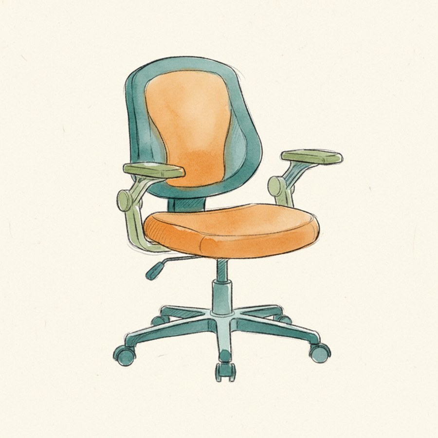 Kids Ergonomic Study Chair with Flipped Armrest — hand-drawn illustration of ADHD focus tool