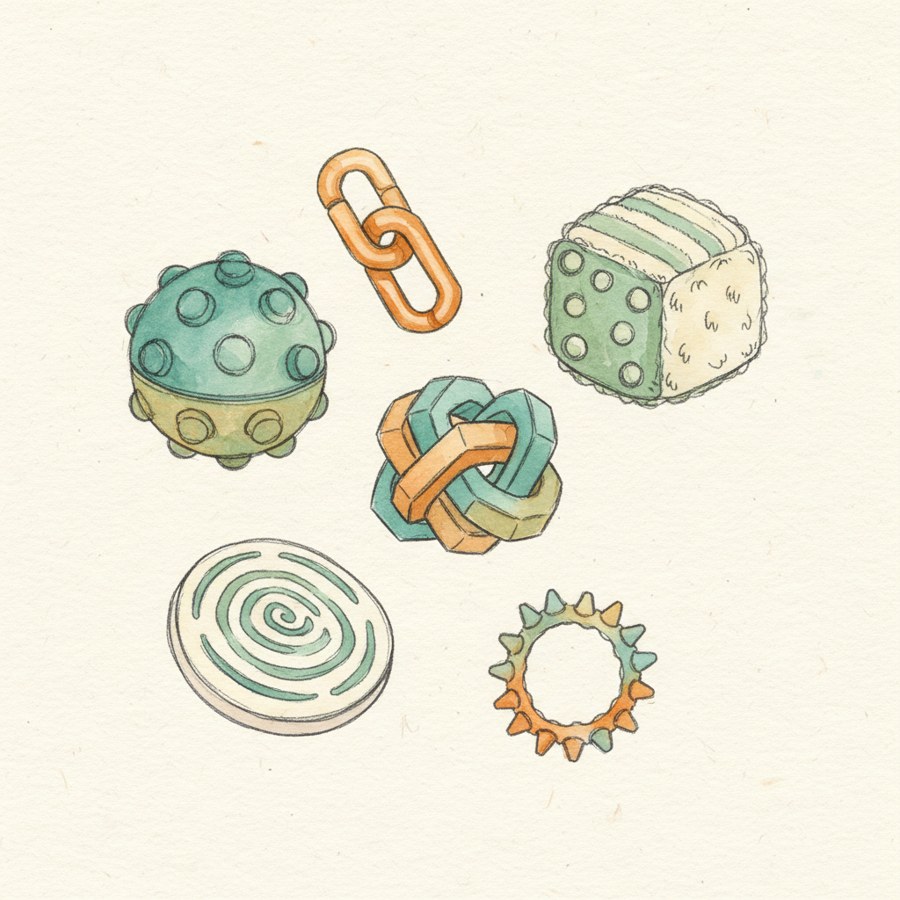 Textured Sensory Fidget Set (6-Pack) — hand-drawn illustration of ADHD focus tool